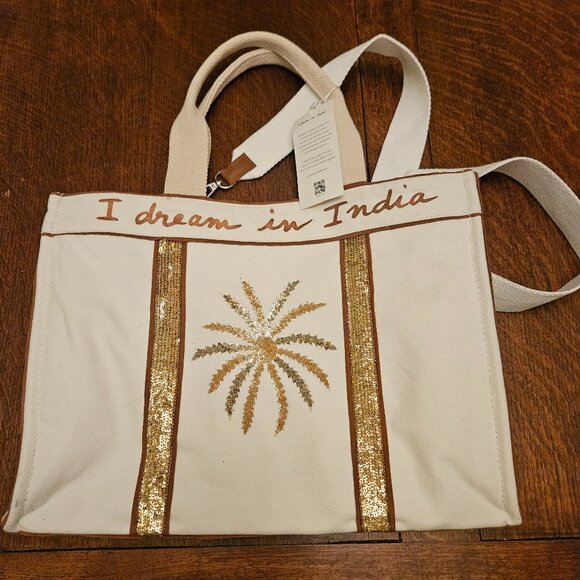 Art Chives "I Dream in India" Tote. Gold Sequined Palm Trees NWT **READ** - Picture 9 of 11